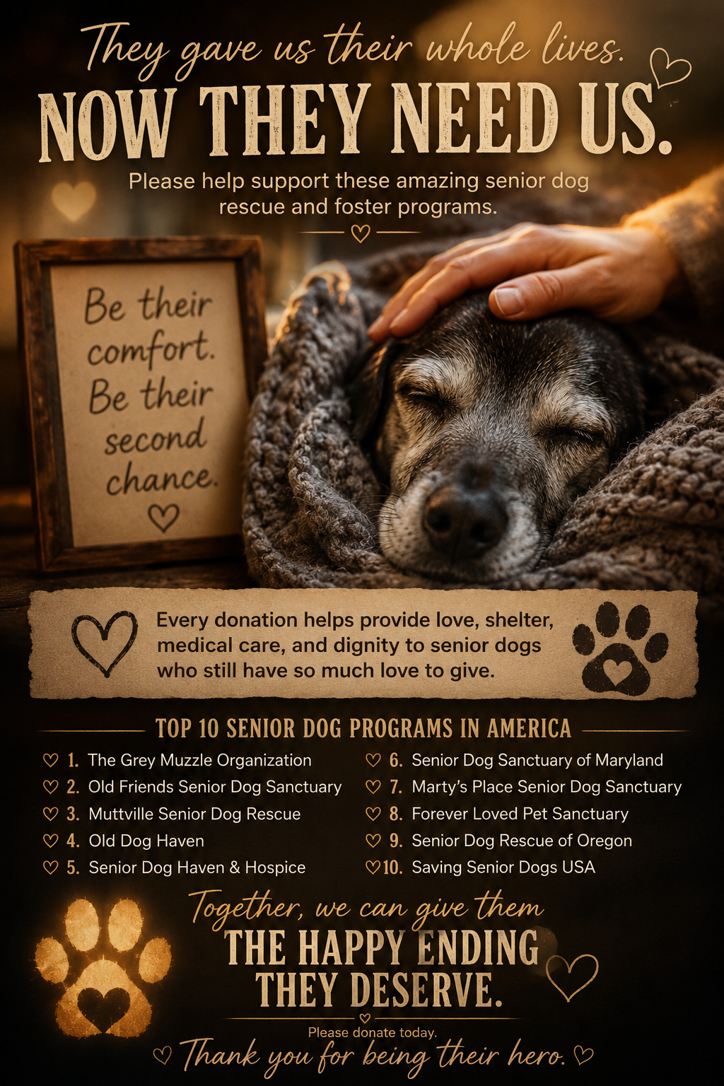 They gave us their whole lives. Now they need us. Senior dog rescue organizations directory.