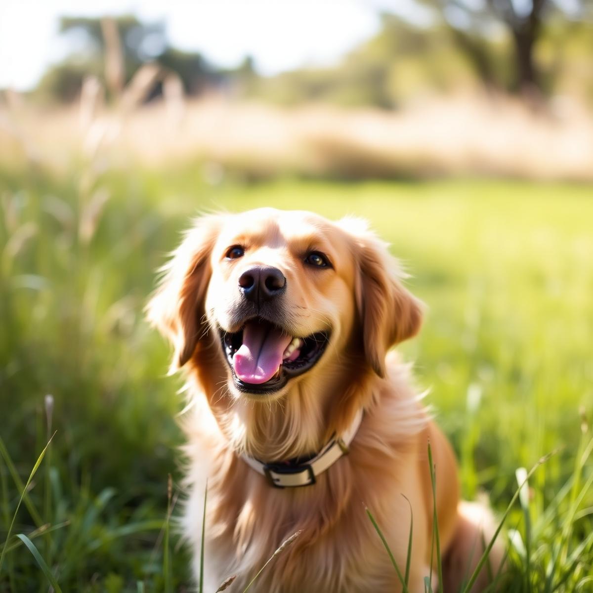 Golden retriever wearing a Fur Life flea and tick collar outdoors