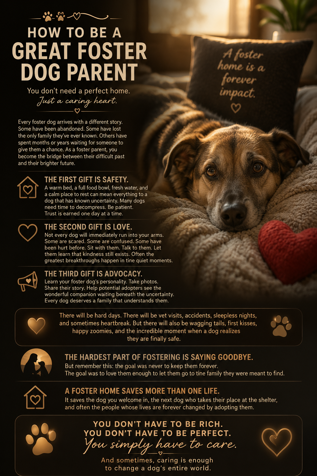 Senior foster dog curled up asleep beside their foster parent